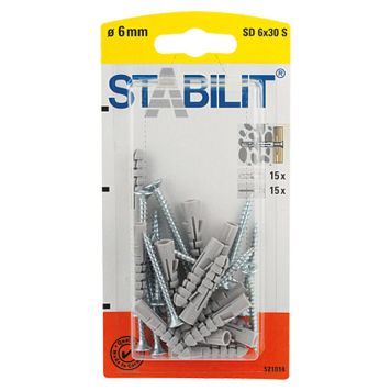 Múrtappi 6x30mm Stabilit 10stk með skrúfum