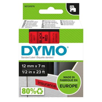Límmiði fyrir DYMO D1 merkivél 12mm x 7m svartur/rauður