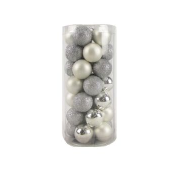 Jólakúlur gler Ø2,5 cm silfur og hvítar 35 stk 